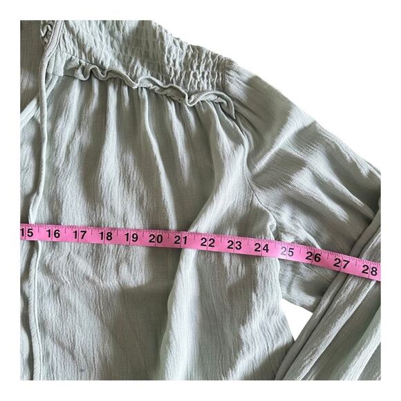 ZARA Soft Textured Boho Blouse Balloon Sleeve Top Airy Pistachio Mint Green XL - Picture 12 of 13